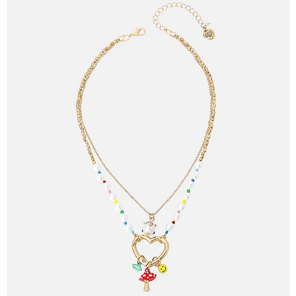 Nwt Betsey Johnson ONE LOVE Heart Charm NECKLACE RAINBOW MULTI color - Picture 2 of 9